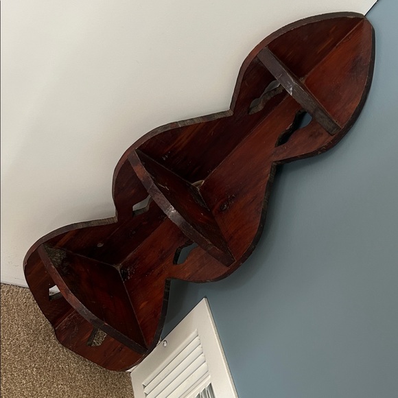 Vintage Handmade Corner Wooden Wall Shelf, One of a Kind, Dark stain - Picture 1 of 12